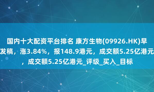国内十大配资平台排名 康方生物(09926.HK)早盘涨超5%，截至发稿，涨3.84%，报148.9港元，成交额5.25亿港元_评级_买入_目标