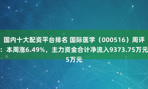 国内十大配资平台排名 国际医学（000516）周评：本周涨6.49%，主力资金合计净流入9373.75万元
